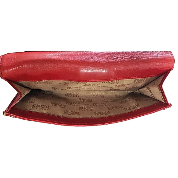 MK Michael Kors Red Leather long wallet vintage silver hardware 4 in. X  7.5 in. - Picture 4 of 11